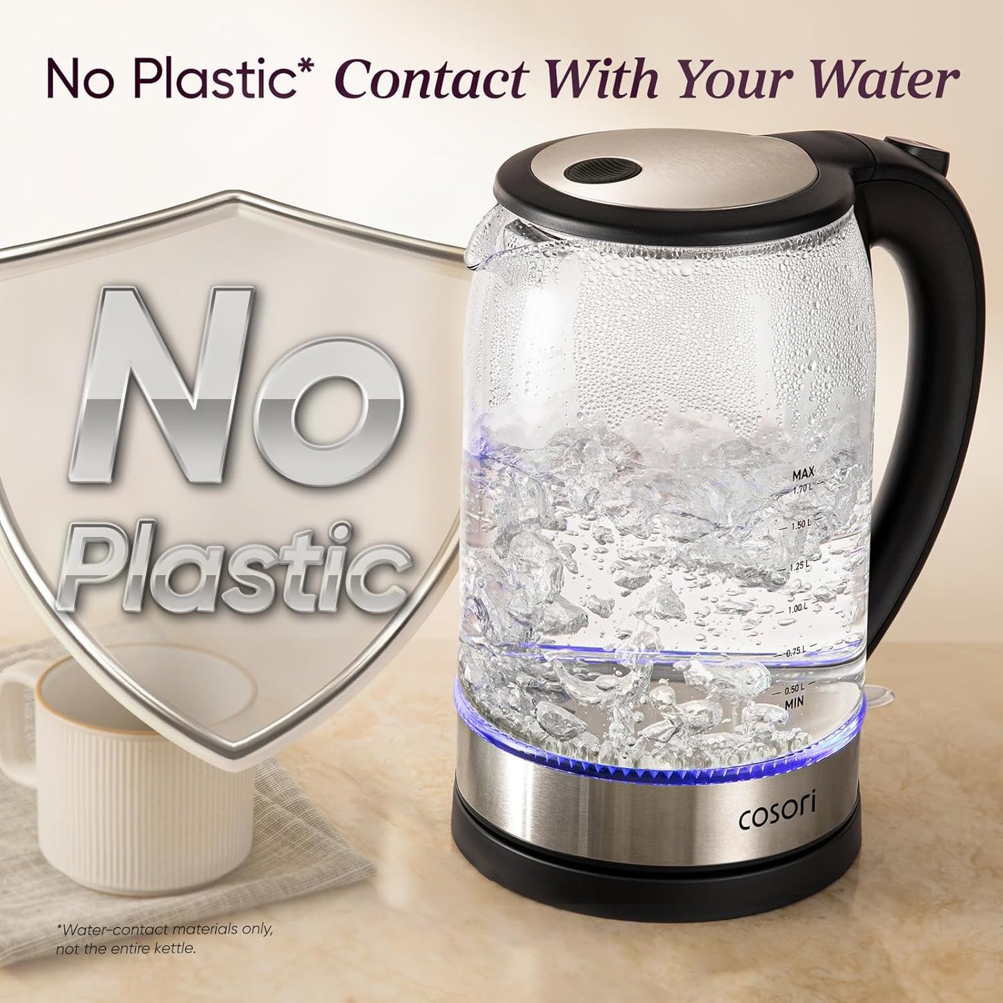 Electric Kettle, Tea Kettle Pot, 1.7L/1500W, Stainless Steel Inner Lid & Filter, Hot Water Kettle Teapot Boiler & Heater, Automatic Shut Off, Bpa-Free, Black