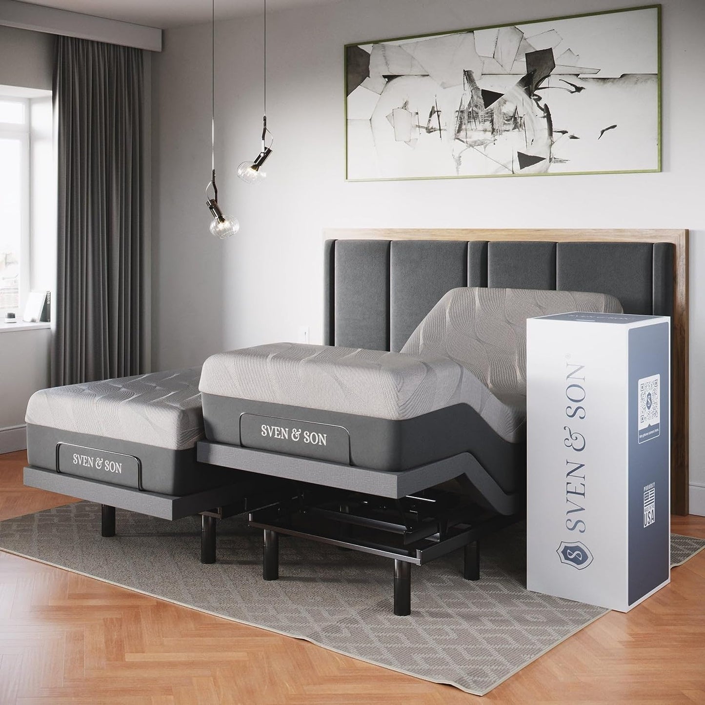 Classic Adjustable Bed Base (Frame) + 14 Inch Hybrid Spring Matt (Medium Soft), Head and Foot Lift, Massage, Under-Bed Lights, USB, Memory, Zero Gravity, Wireless Remote - Split King