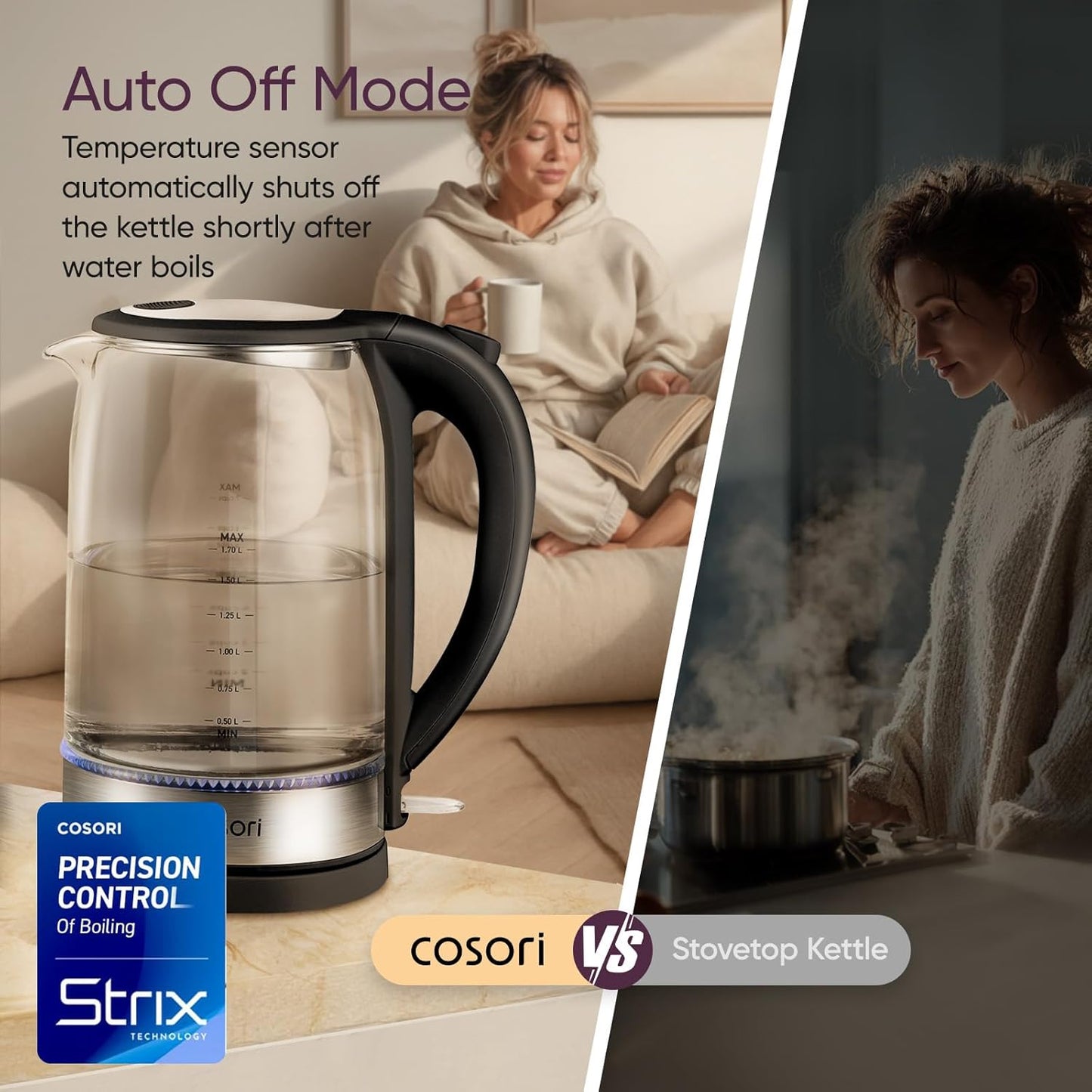 Electric Kettle, Tea Kettle Pot, 1.7L/1500W, Stainless Steel Inner Lid & Filter, Hot Water Kettle Teapot Boiler & Heater, Automatic Shut Off, Bpa-Free, Black